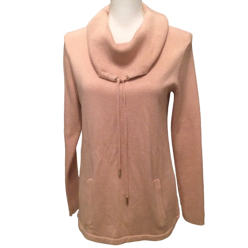 Karl Lagerfeld Pink/Gold Metallic Cowl Neckline Pullover Sweater
